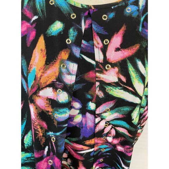 Rafaella black bright floral flowy overlay sleeveless shirt blouse womens medium - Picture 5 of 7